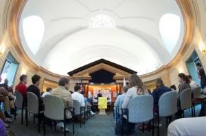 An image of the Pohndorff room with seating set up for an event.